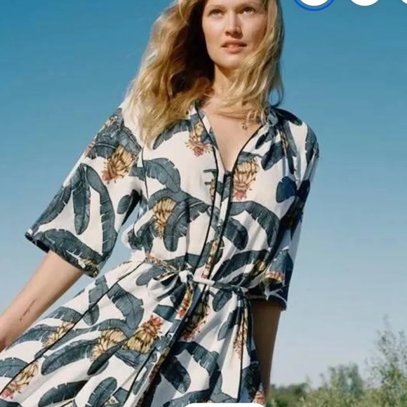 Desmond & Dempsey Dresses & Skirts - Desmond & Dempsey H&M Tropical White Blue Banana Leaf Dress Women’s Size M NWOT